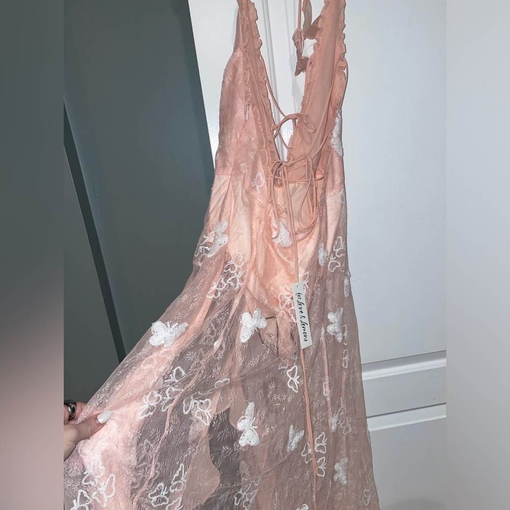 New! For Love & Lemons Beckett Lace Sheer Butterfly Sequin Bodysuit Maxi Dress M - Picture 14 of 16